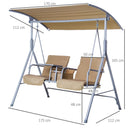Dondolo 2 Posti da Giardino 175x112x165 cm in con Tavolino in Metallo e Poliestere Beige
