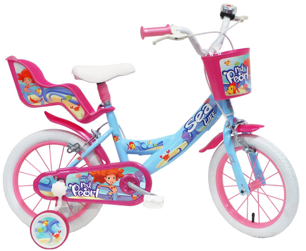 sconto Sea Life 14" Mädchenfahrrad 2 Bremsen Marinegrün und Pink
