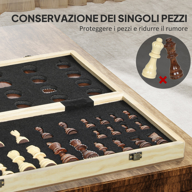 Scacchiera Pieghevole per Scacchi e Dama con Scomparti 38,5x38,5x2,8 cm in Legno e Metallo Bianco e Nero      