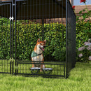 Recinto per Cani con Porticina per Ciotole 141x141x151 cm in Metallo e Tessuto Oxford Nero e Marrone