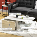 Tavolino da Caffè  106x58x39 cm con Cassetti e Ripiano in Vetro in Truciolato Bianco