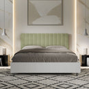 Letto Matrimoniale con Rete e Contenitore Alzata Comoda Struttura Bianco Frassico e Testata in Microfibra Kaia Tè Verde Varie Misure