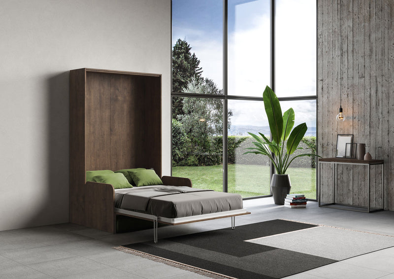 Letto Una Piazza E Mezzo A Scomparsa 120 Kentaro Con Divano Noce e Verde      