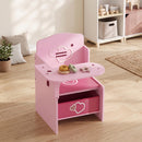 Set Tavolo e Sedia per Bambini 3-5 Anni con Motivi a Cuore Contenitore Integrato in Legno MDF Rosa      