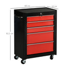 Carrello Porta Attrezzi 68x33x82,5 cm con 5 Cassetti Tappetini in EVA Serratura e 2 Chiavi 4 Ruote Girevoli in Acciaio Nero Rosso      