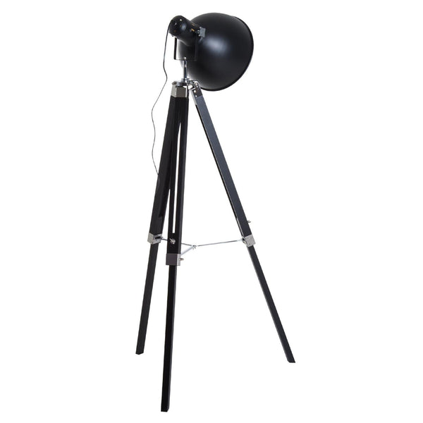 sconto Tripod Stehlampe aus Holz und Metall Lampenschirm Höhe 102/152cm Schwarz