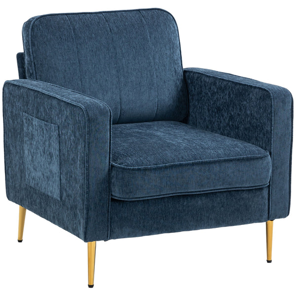 Poltrona da Salotto con Gambe in Acciaio Dorate e Tasche Laterali 81x84x87 cm in Tessuto Blu prezzo