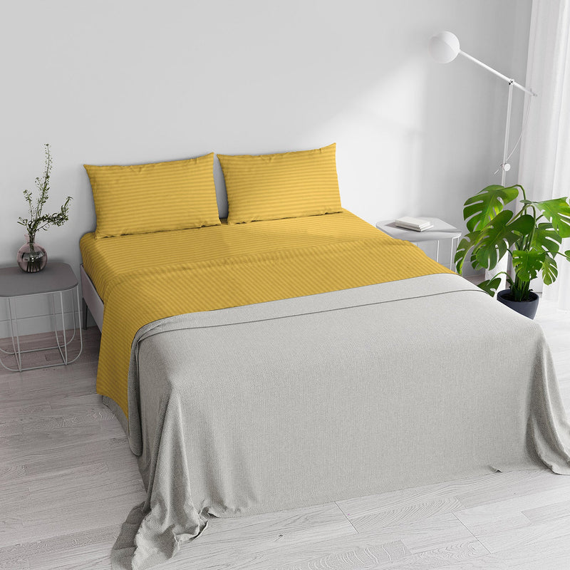 Set Lenzuola Matrimoniale Sopra Sotto e Federe in Raso di Poliestere Giallo