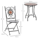 Set Tavolo e 2 Sedie Pieghevoli da Giardino  con Mosaico in Metallo Nero
