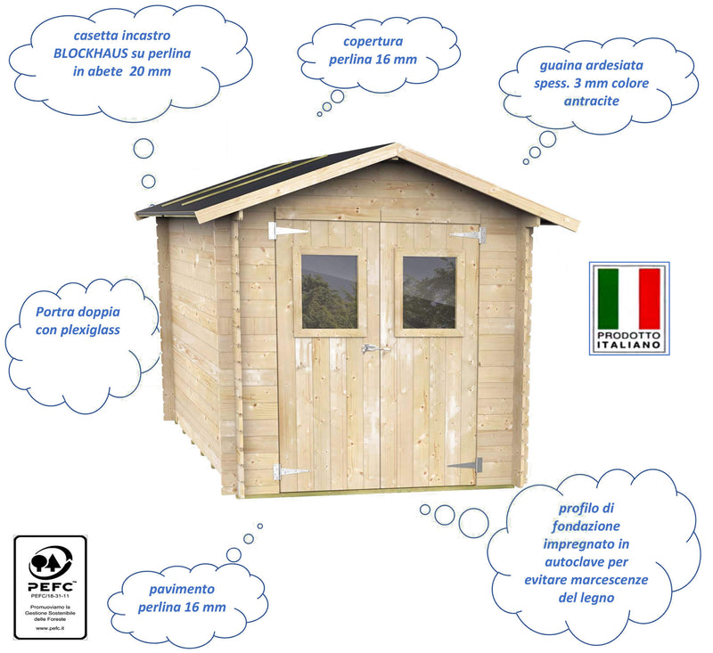 Casetta Box da Giardino per Attrezzi 198x198 cm con Porta Doppia Finestrata in Legno Naturale