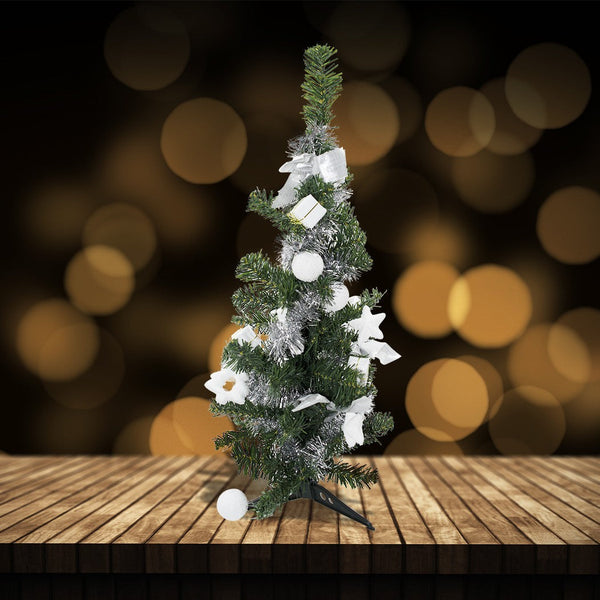 Grüner und grauer Tisch-Weihnachtsbaum 60H cm mit Dekorationen an den Zweigen sconto