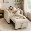 Poltrona Letto 3 in 1 78x94,5x83 cm con Schienale Regolabile in Tessuto Effetto Lino Bianco Crema      