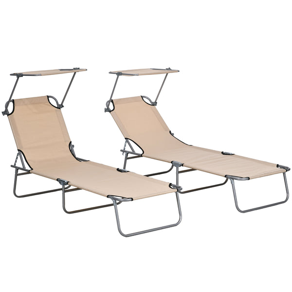 Set 2 Sdraio da Giardino 187x58x36 cm Pieghevoli con Tettuccio Regolabile in Tessuto Oxford e Metallo Marrone sconto