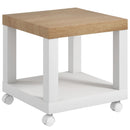 Tavolino da Soggiorno 40x40x40 cm con Rotelle e Mensola Aperta in Legno Naturale e Bianco      