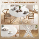 Tavolo da Pranzo Rotondo Stile Industriale Ø120x75 cm con Piano in Truciolare e Gambe a Croce in Acciaio Bianco      
