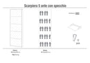 Scarpiera 5 Ante con Specchio 63x190x18 cm Ossido Bianco
