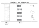 Scarpiera 5 Ante con Specchio 63x190x18 cm Olmo Chiaro