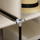 Armadio Salvaspazio 125x43x162,5 cm con Base Rialzata 8 Ripiani e 2 Barre in Tessuto non Tessuto e Acciaio Crema      
