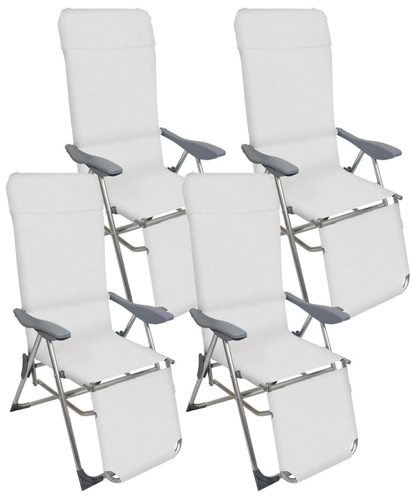 Set mit 4 klappbaren Liegestühlen 59 x 76 x 109 cm mit Fußstütze aus Aluminium und elfenbeinfarbenem Textilene sconto