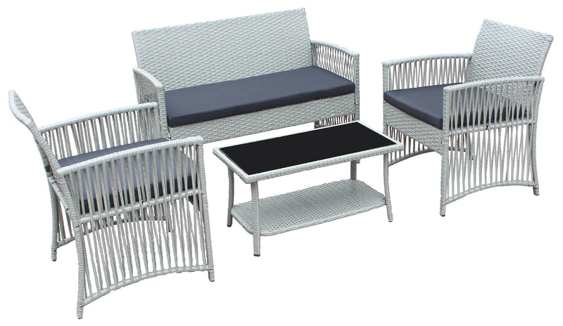 Set Salotto da Giardino Divano 2 Poltrone e Tavolino in Rattan Grigio