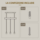 Lampadario a Sospensione 50x8x33 cm con 3 Lampadine in Legno e Metallo Nero