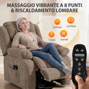 Poltrona Elettrica Alzapersona Reclinabile 150° 93x104x100 cm con Seduta Ampia Massaggiante e Riscaldata in Velluto Marrone Chiaro      