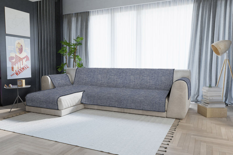 Copridivano in Poliestere con Penisola Sinistra Blu Scuro Varie Misure