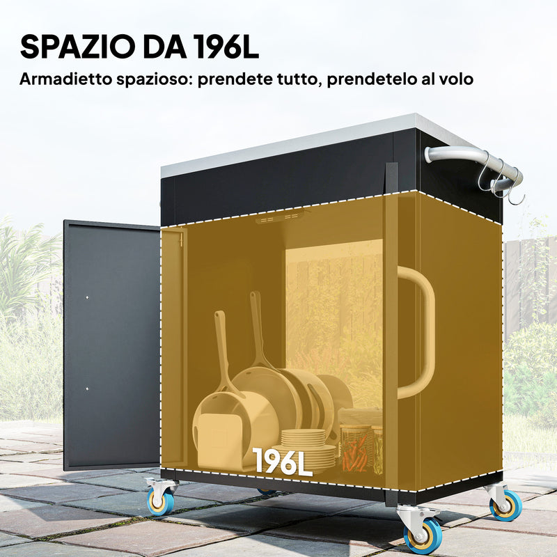 Carrello da Cucina Piano in Acciaio Inox 86x50x86.5 cm Armadietto con Struttura in Metallo Nero   