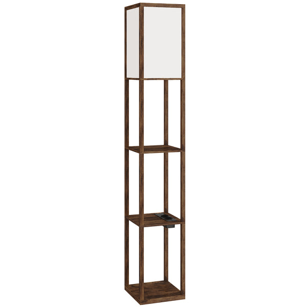 Lampada da Terra 26x26x160 cm Struttura con Ripiani Luce Regolabile Interruttore a Pedale e Porte USB in MDF Marrone acquista