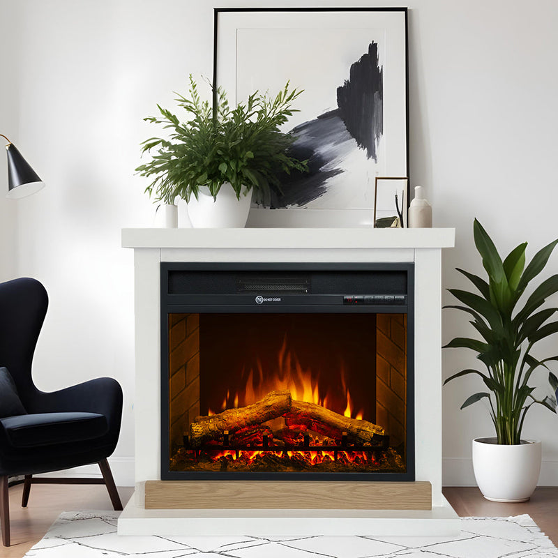 Camino Elettrico da Terra 75x28x70 cm Stoccolma in Legno Bianco L75xP28xH70 cm      