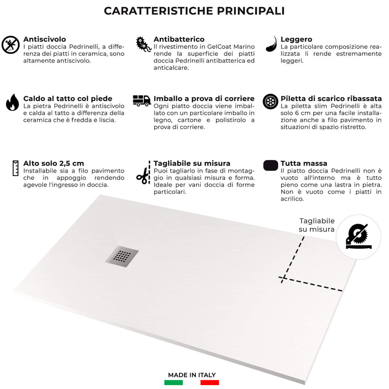 Piatto Doccia in Pietra  Pedrinelli Ardesia Stone Side Bianco Varie Misure