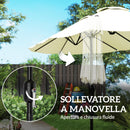 Ombrellone Doppio da Giardino a 12 Stecche con Manovella Base a Croce e Sacchi in Metallo e Poliestere Beige      