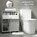 Mobile Bagno Stretto 52x17x67 cm con Ruote Ante Scorrevoli Ripiani Regolabili e 2 Fori per Carta Igienica Bianco      