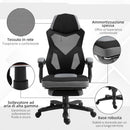 Sedia da Gaming Ergonomica con Schienale Reclinabile e Poggiapiedi Retrattile in Tessuto Grigio   