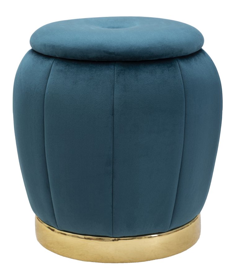 Pouf Contenitore Paris Oro Ø 43x43 cm in Legno e Poliestere Ottanio