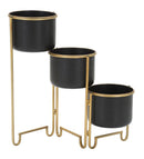 Porta Vasi 3 Oroy 68x22,5x55 cm in Ferro Nero e Oro