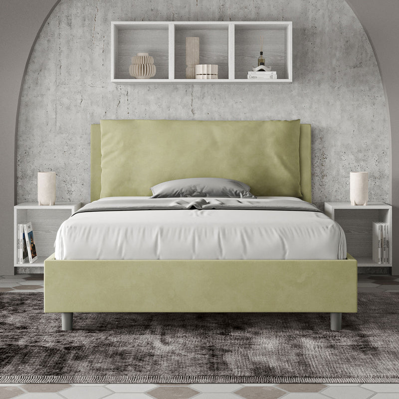 Letto Matrimoniale Francese Imbottito in Microfibra Antea Large Tè Verde Varie Misure