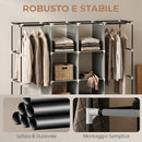 Armadio Portatile 166x42,5x167 cm con Ruote 10 Scomparti e 2 Barre Appendiabiti in Tessuto non Tessuto e Acciaio Grigio Scuro      
