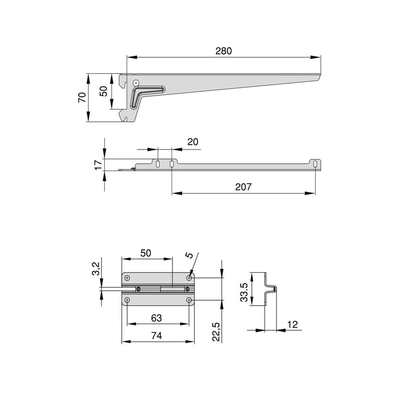Kit per Fissaggio Mensole 280 mm in Acciaio Emuca Bianco