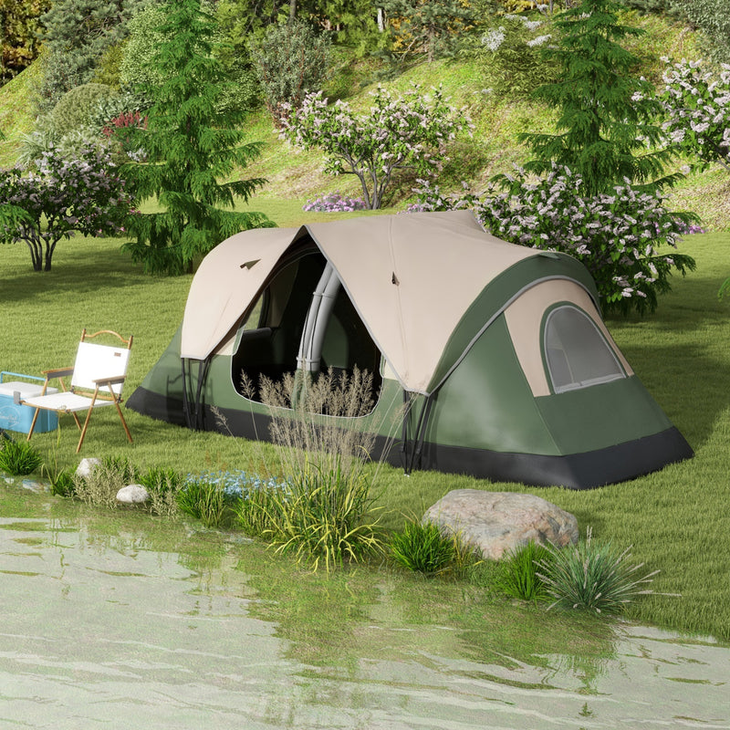 Tenda da Campeggio 450x215x180 cm 6 Posti con 2 Stanze Separate Verde Scuro   