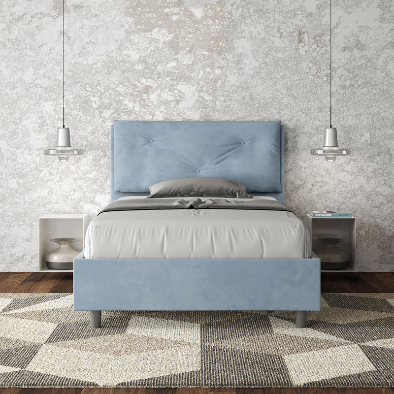 Letto 1 Piazza E Mezzo Imbottito in Microfibra Appia Large Azzurro Varie Misure