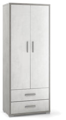Armadio 2 Ante 2 Cassetti 71x182x41 cm Cemento/Ossido Bianco