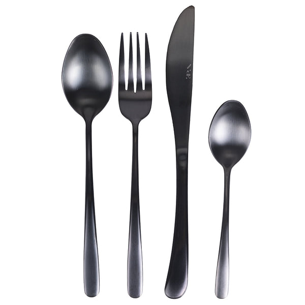 sconto Service-Set Besteck 24-teilig aus poliertem schwarzem Stahl Villa d'Este Home Tivoli Drop