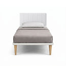 Letto Singolo con Rete Rivestita Similpelle Bianco Tessis Testata Vertical Varie Misure