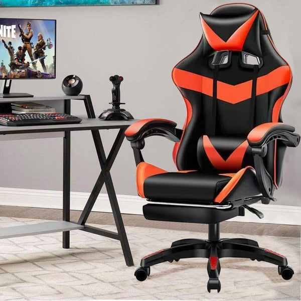 sconto Sedia da Gaming Ergonomica con Poggiapiedi e Cuscini in PVC Rosso e Nero