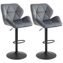 Set 2 Sgabelli da Bar Alti 57x58x97-117A cm Imbottiti Girevoli con Schienale e Poggiapiedi in Velluto Grigio      