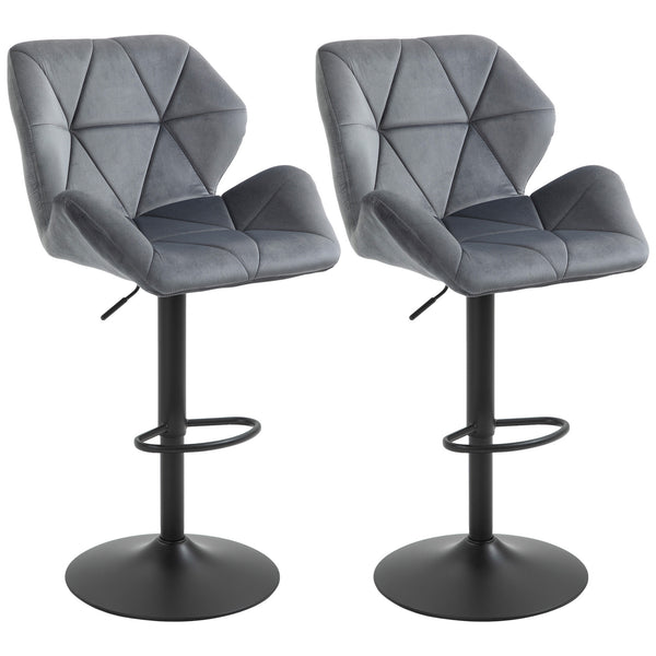 Set 2 Sgabelli da Bar Alti 57x58x97-117A cm Imbottiti Girevoli con Schienale e Poggiapiedi in Velluto Grigio acquista