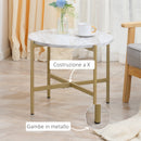 Tavolino da Caffè con Piano d'Appoggio Effetto Marmo Ø55x45 cm Struttura in Metallo Dorato