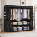 Armadio Salvaspazio 212x45x167 cm con 5 Aste 5 Ripiani 6 Tasche Laterali Ante Antipolvere con Zip in Tessuto Nero      