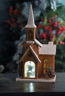 Chiesetta innevata con 15 Led H47 cm in Legno e Plastica